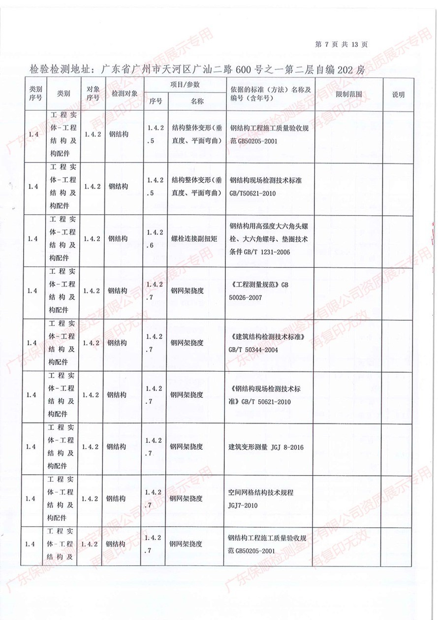 保順檢測鑒定CMA計(jì)量認(rèn)證證書附表